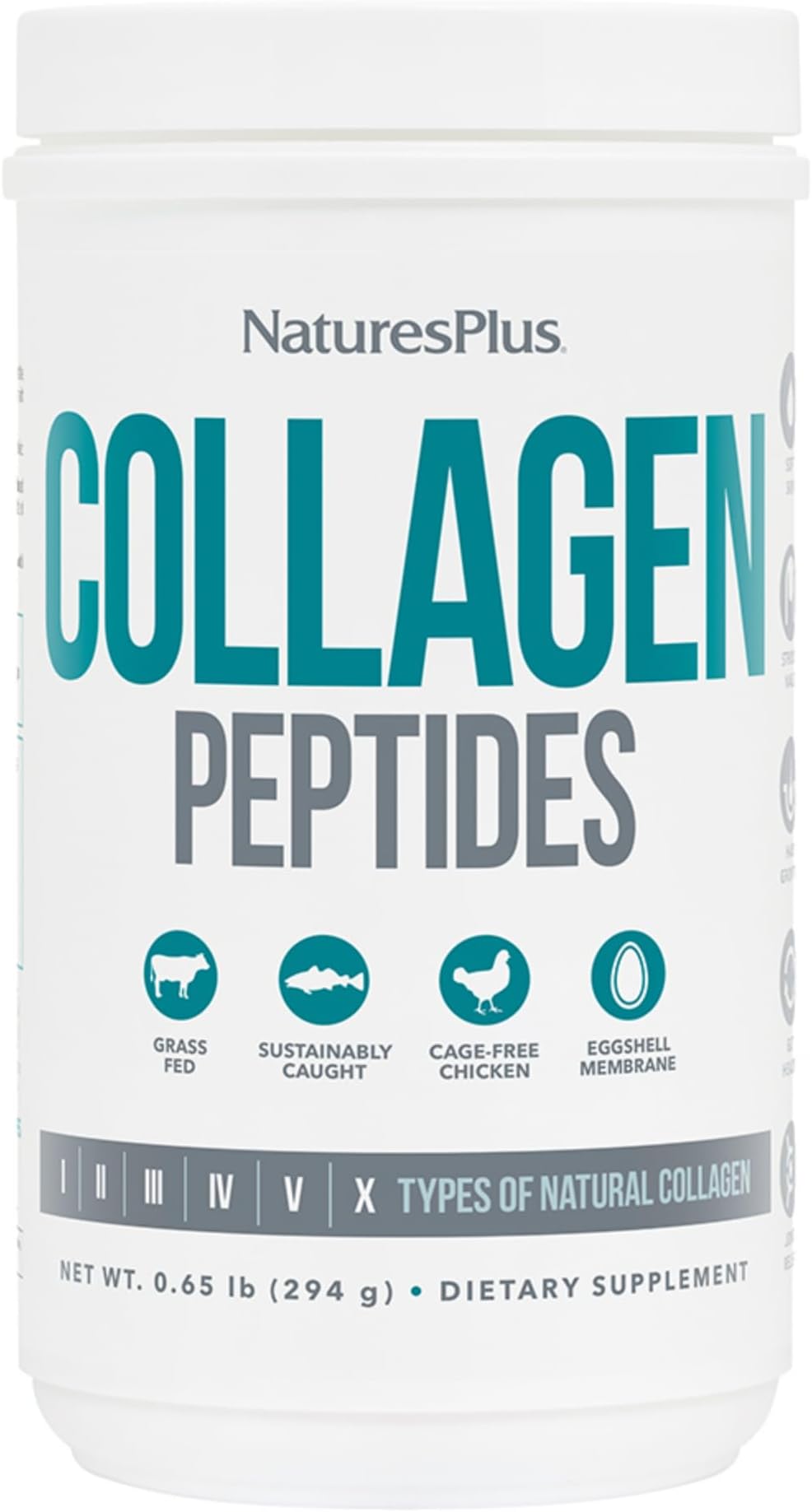 Nature's Plus Collagen Peptides 294 Grams, Contains I, II, III, IV, V & X Type Collagen - For Hair Growth, Soft Skin, Strong Nail, Gut Health, Joint & Muscles Relief