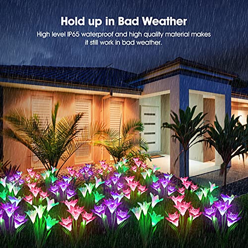 Solar Lights Outdoor Garden Decor, Letmy 6 Pack Upgraded Solar Garden Lights With 24 Lily Flowers, Waterproof Color Changing Outdoor Lights Solar Powered Flower Lights For Patio Yard Garden Decoration #TOP4