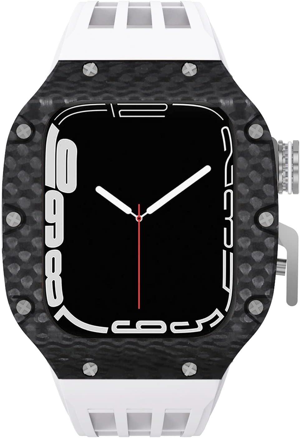 Carbon Fiber Titanium Watch Case Fluororubber Band Modification Kit，For Apple Watch 8 7 6 5 4 SE 44mm 45mm Series Watch Replacement Luxury Watch Strap Kit