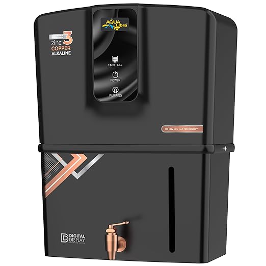 AQUA LIBRA WITH DEVICE ISI Mark Copper Water Purifier | 10-Stage Filtration | Ro+Uv+Uf+Mtds With Copper & Alkaline | 10 L Capacity | 1 Year Warranty (Filters Included) Black Color