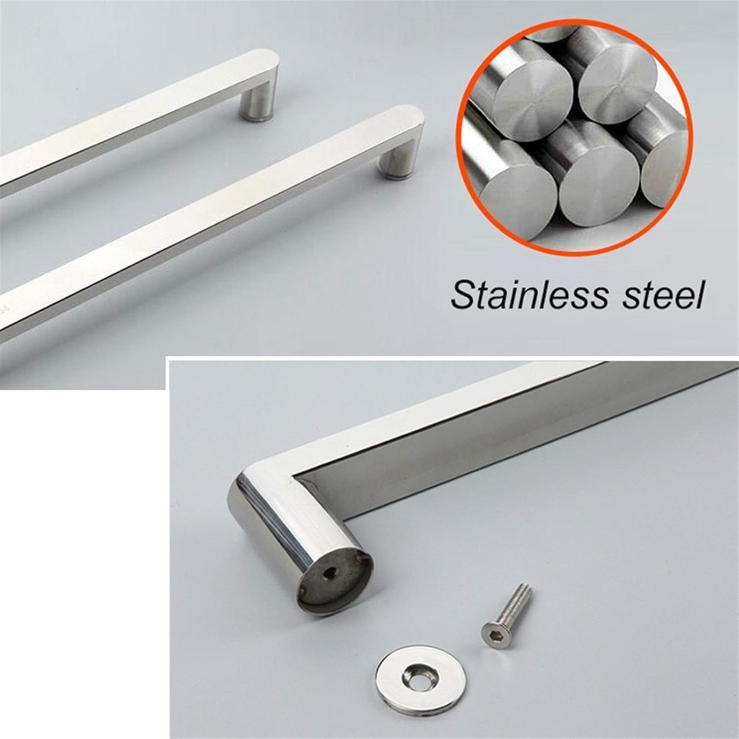 Glass Door and Window Handles Glass Door Handle 304 Stainless Steel Bathroom Shower Door Handle Sets - 440mm/500mm Hole Centres