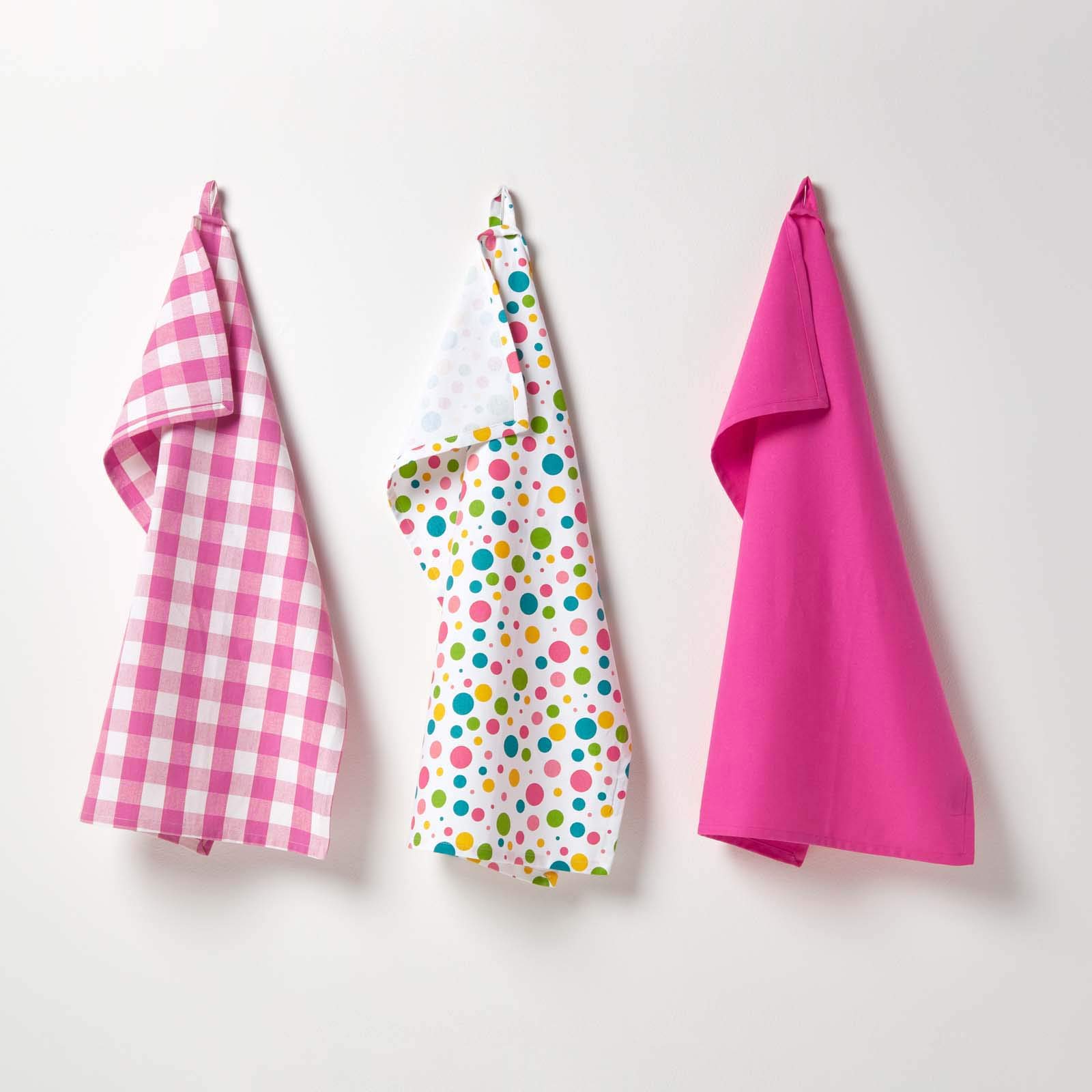 Homescapes Bunt Cotton Polka Dot Multi Colour Tea Towels Set Of Three