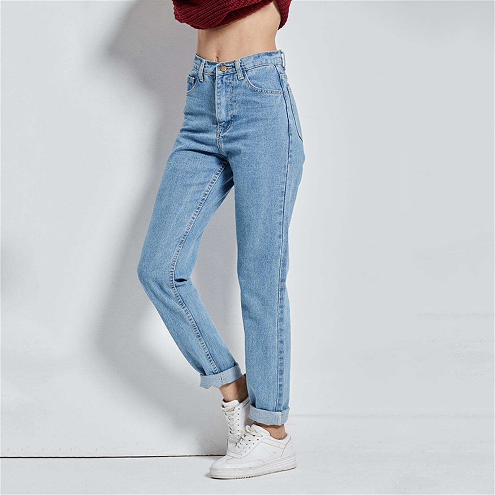 UKKO Jeans da Donna Pantaloni Harem Vintage Vita Alta Jeans Donna Fidanzati Mom Jeans Integrale