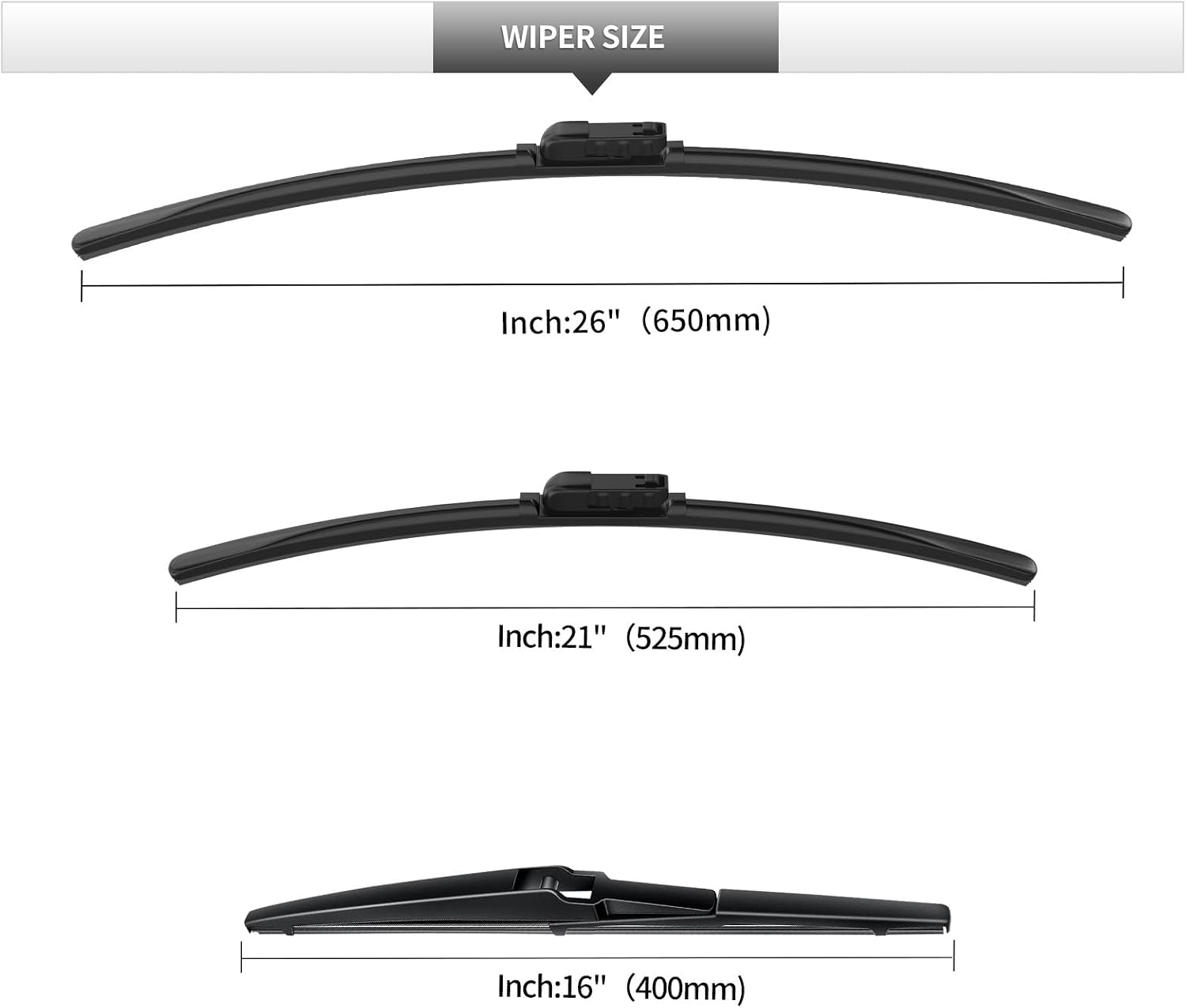Front and Rear Windshield Wiper Blades, 3 Pcs Front and Back Windshield Wipers Blades Replacement for Lexus RX 2016-2022(Not for 350L 450hL), Car Window Wiper Blades for Lexus RX350 350h 450h