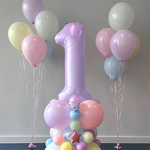Miniatura 4 de Globos de cumpleaños de color morado pastel de números 12, 40 pulgadas, globos gigantes de aluminio de Mylar de número 1 y 2 para niñas de 12