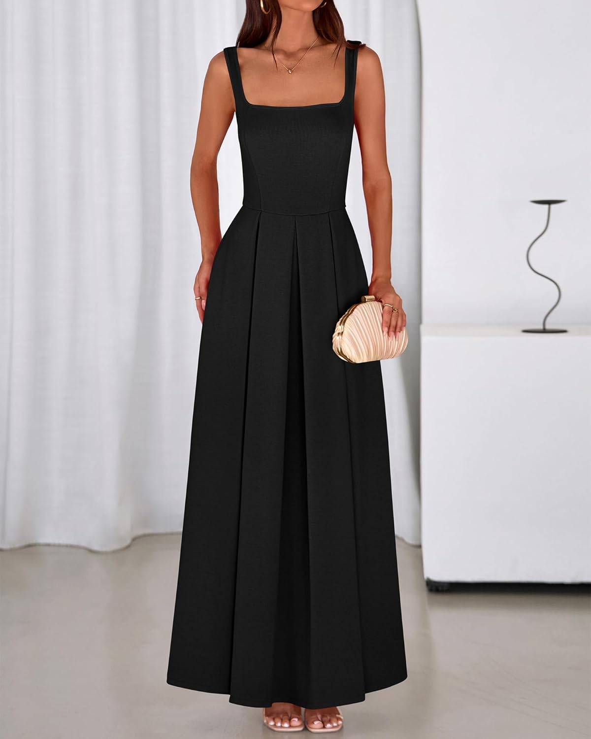 BTFBM Women Summer Square Neck Maxi Dress Spring 2026 Elegant Classy Sleeveless Formal Wedding Guest Cocktail Dresses - Image 4