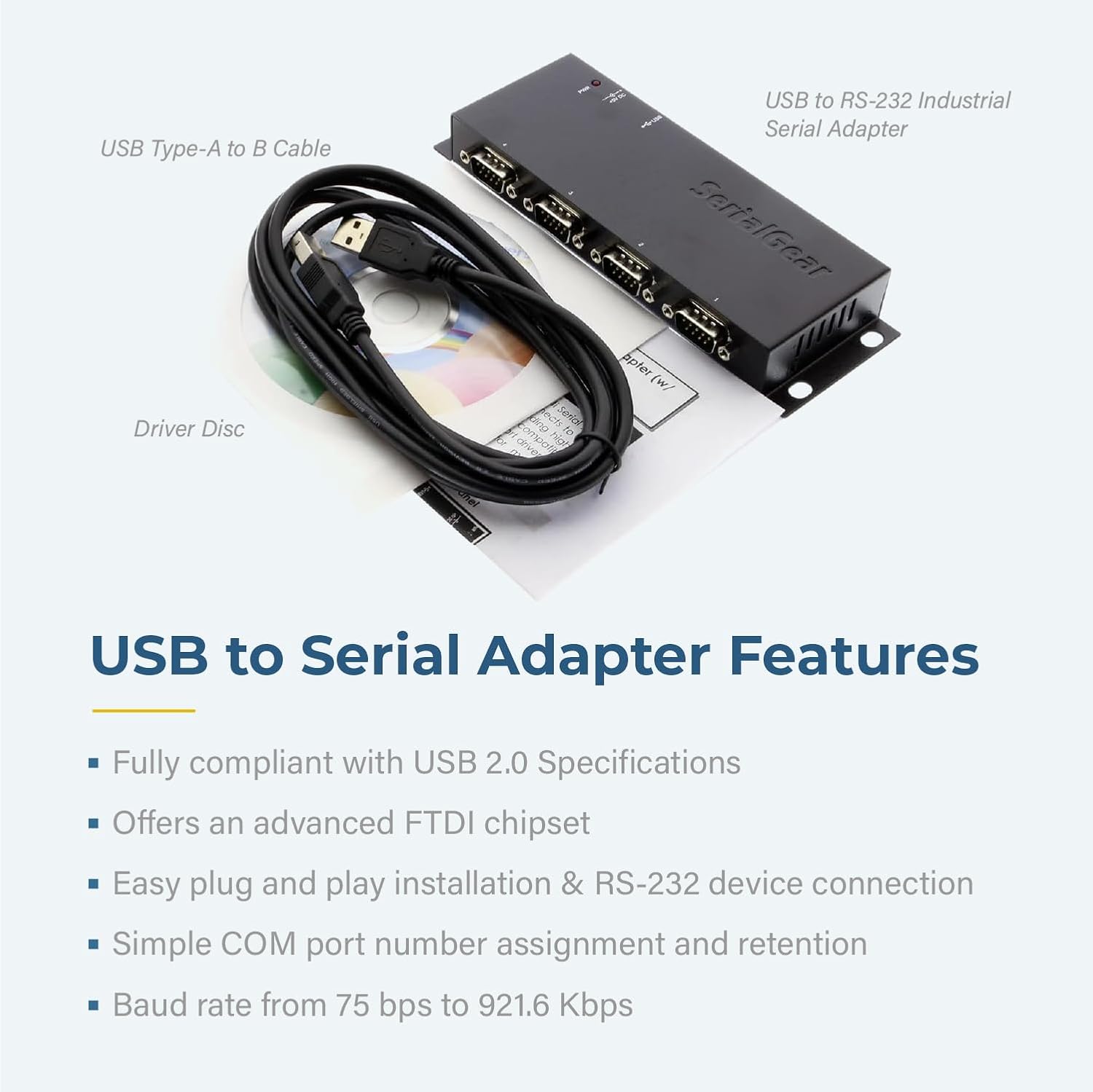 USB to Serial 4 Port DB-9 RS-232 Adapter with FTDI Chip