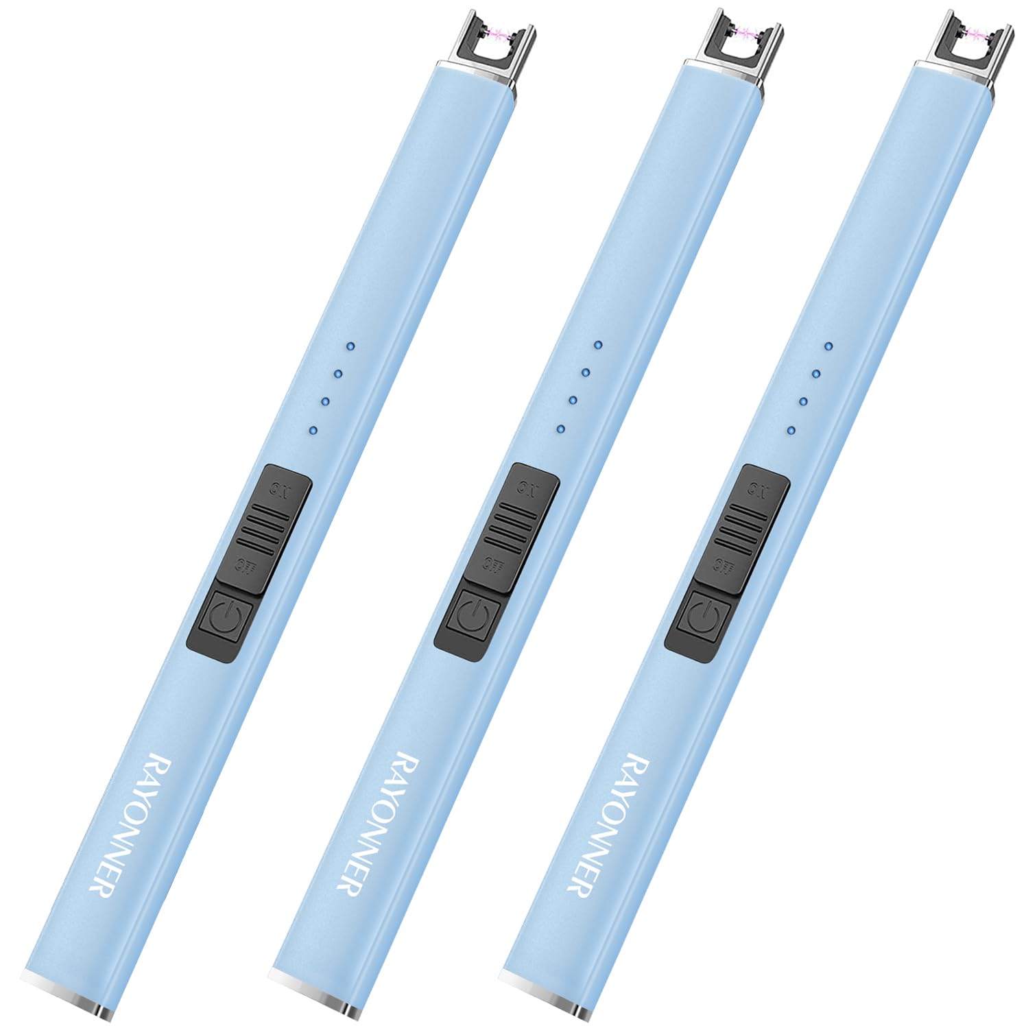Electric Candle Lighter USB Rechargeable Plasma Arc Windproof Flameless with Safety Lock Ideal for Candle BBQ Camping Birthday Housewarming Gifts for Women & Men (Sierra Blue3, 1 Count (Pack of 3))