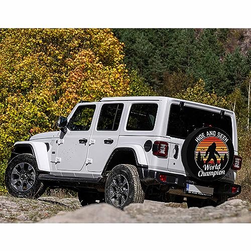 Image of Hide and Seek Spare Tire Cover World Champion Fashion Vintage Ape Adventure Hiking Weatherproof Universal Wheel Protectors Camper Tire Covers for Trailer Rv Travel(17 inch)