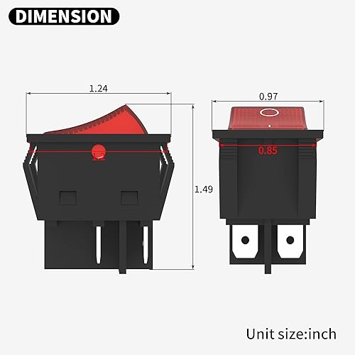 Miniatura 2 de DaierTek Interruptor basculante de 12 V 30 A 4 pines LED rojo iluminado interruptor de palanca basculante DPST resistente 30 Amp 12 voltios