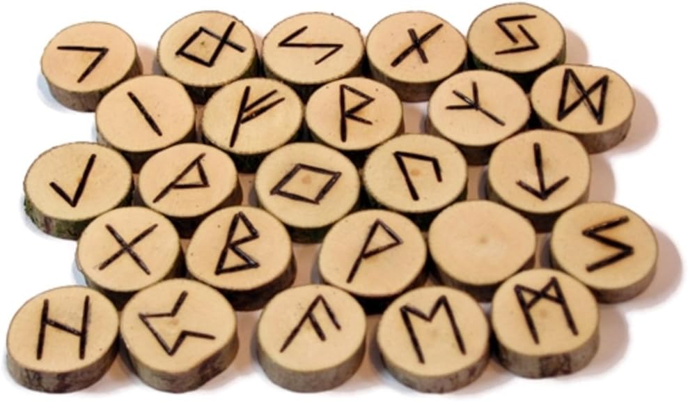 Elder Futhark Wood Runes, 25 Piece Set with Pouch and Booklet