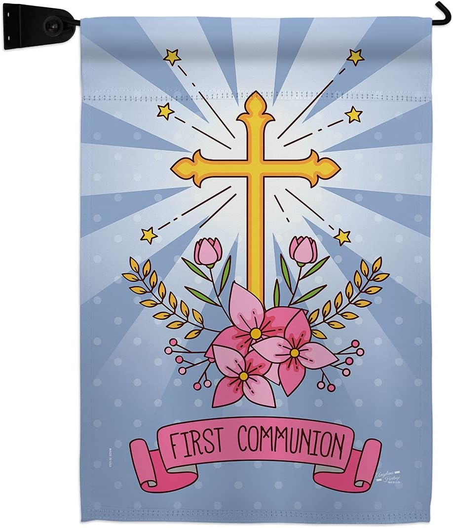 Holy Communion Burlap Burlap Garden Flag Set Wall Holder Religious First Cross Chalice Eucharist Christian Religion Tradition Small Decorative Gift Yard House Banner Double-Sided Made In USA 13 X 18.5