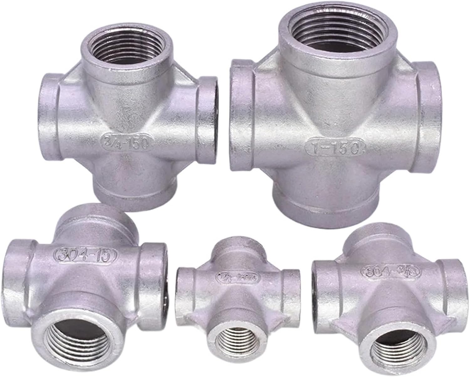 KNvss 1/8" 1/4" 3/8" 1/2" 3/4" 1" 2" 3" BSP NPT Female Cross 4 Way Splitter 201 304 316 Stainless Steel Pipe Fitting Connector Coupler (Color : BSPT SS304, Size : 1-1/4")