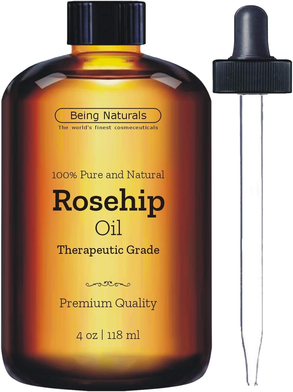 Being Naturals Therapeutic Rosehip Essential Oil - Huge 4 OZ - Premium Rosehip Oil with Glass Dropper