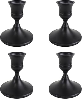 Vintage Black Taper Candle Holders Set of 4, Metal Candlestick Holders Elegant Handcrafted Décor for Weddings, Dining & Meditation,Table Centerpiece, Party, Christmas Decoration or Home Decor