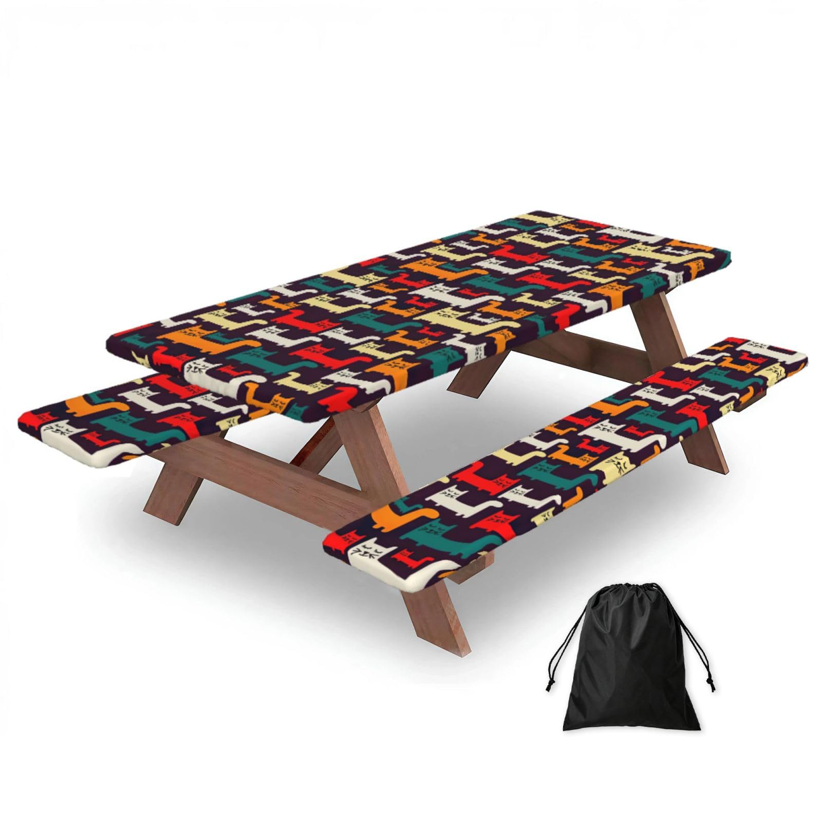 Yqxwjl Black Cat Print Camping Essentials Waterproof Camping Table And Bench Cover With Drawstring Bag 183 Cm