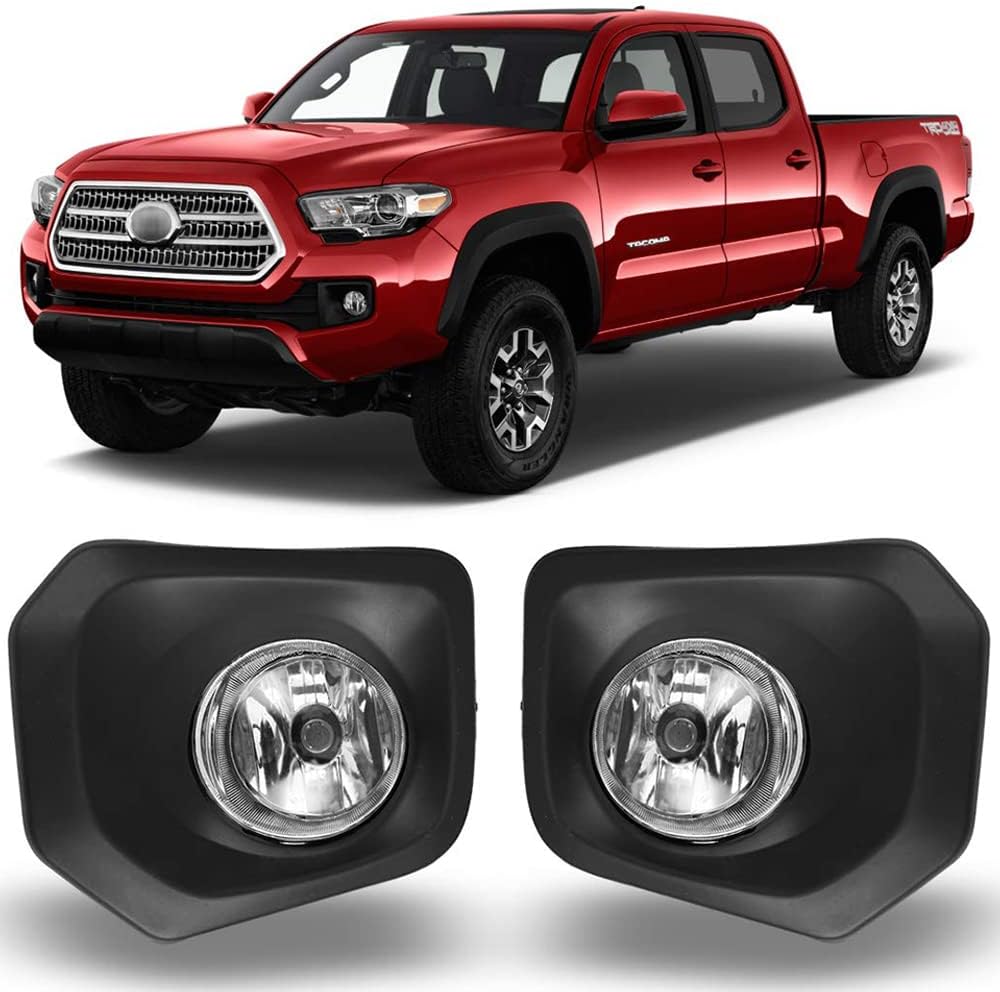 CPW Fog Lights Compatible with [2016 2017 2018 2019 2020 2021 2022 Toyota Tacoma] Clear Lens Bumper Driving Fog Lights Pair + Wiring + Switch Kit