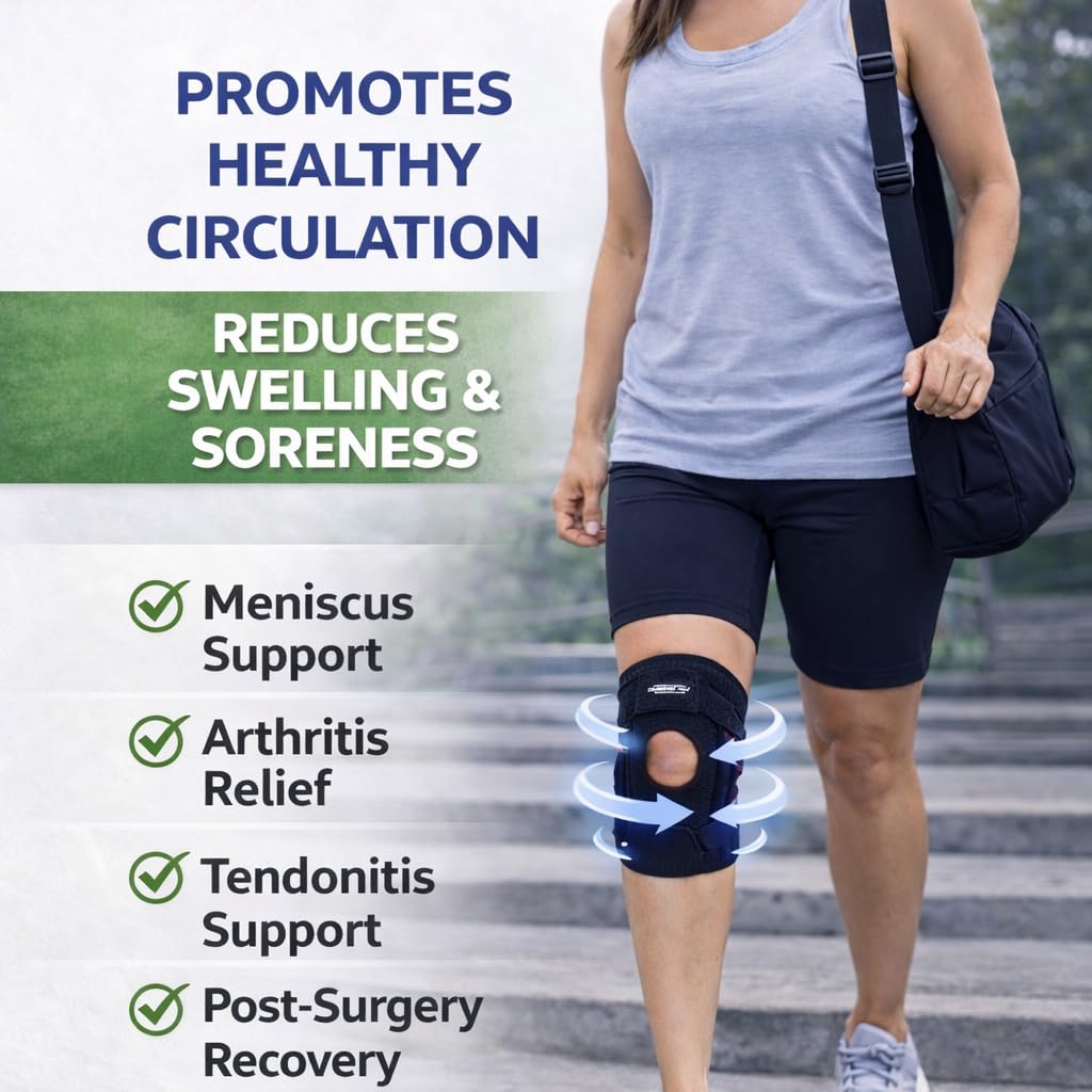 Knee Brace with Open Patella & Side Stabilizers, Adjustable Compression Knee Support for Men & woman, Breathable Support for Knee Pain, Running, Gym, Arthritis Relief