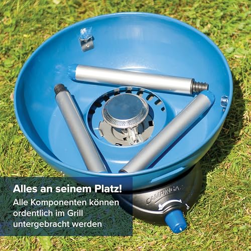 CP250 Kartusche eingesteckt am Campingaz Party Grill 200 - Detailansicht von Campingaz Party Grill 200 Test 2026 –...