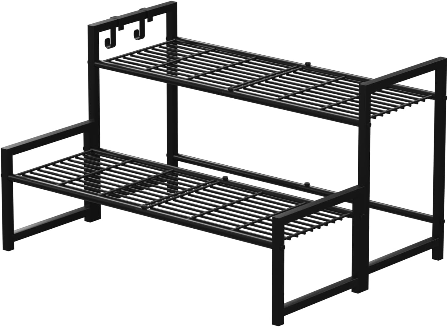 Garden4you 2-Tier Waterproof Metal Plant Stand - Stackable Heavy Duty Indoor Outdoor Flower Pot Holder, Black