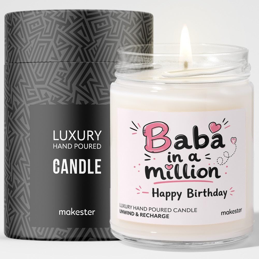 Birthday Gift for Baba - Luxury Soy Wax Candle - Vanilla, Jasmine, Sugared Almond - Makester — image 1