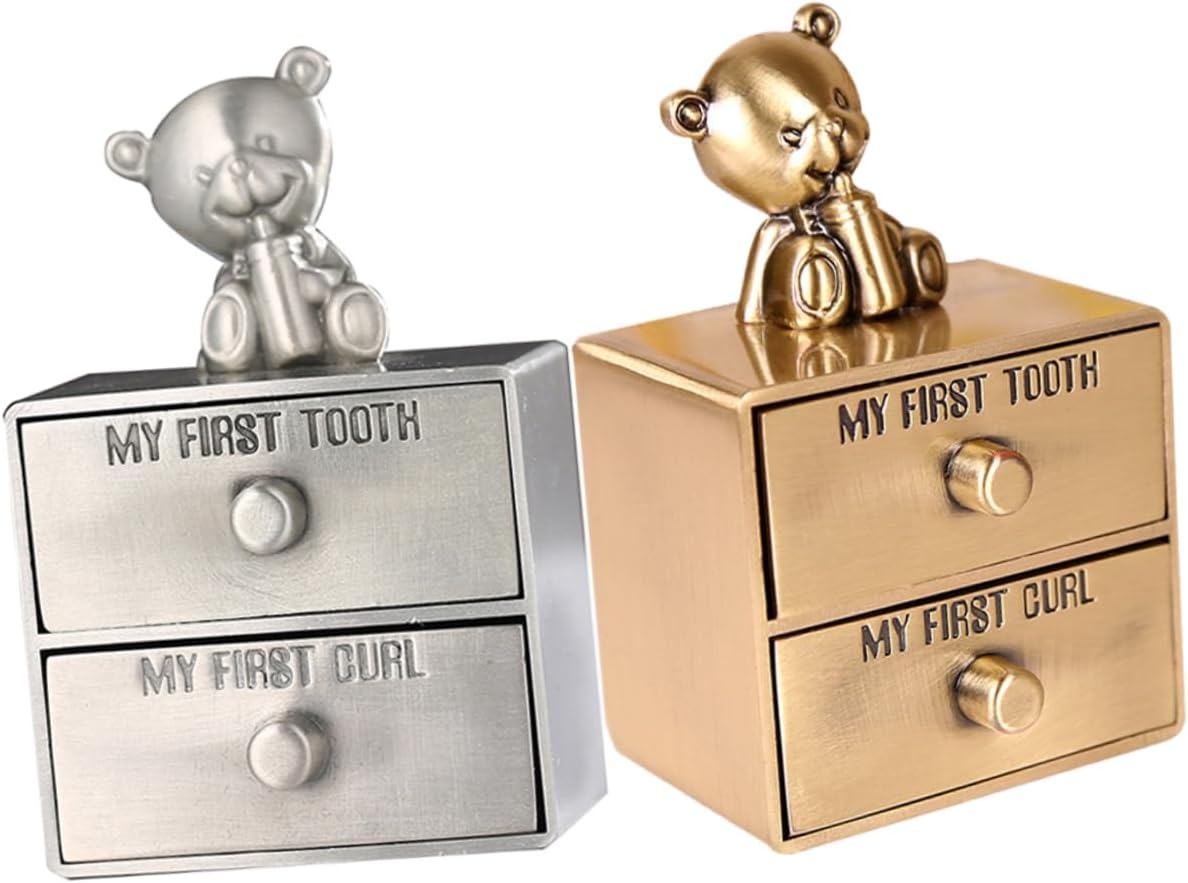 2pcs Tooth Box for First Tooth and Hair Curl Keepsake Storage Sturdy Organizer for Boys Girls Childhood Memory Holder