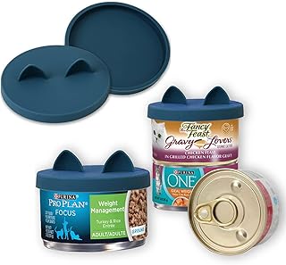 OHMO - 2 Pack Cat Food Can Lids, Small (3 oz) Silicone Can Covers for Pet Food Cans 2.5 oz Cat Food Cans, Dark Blue