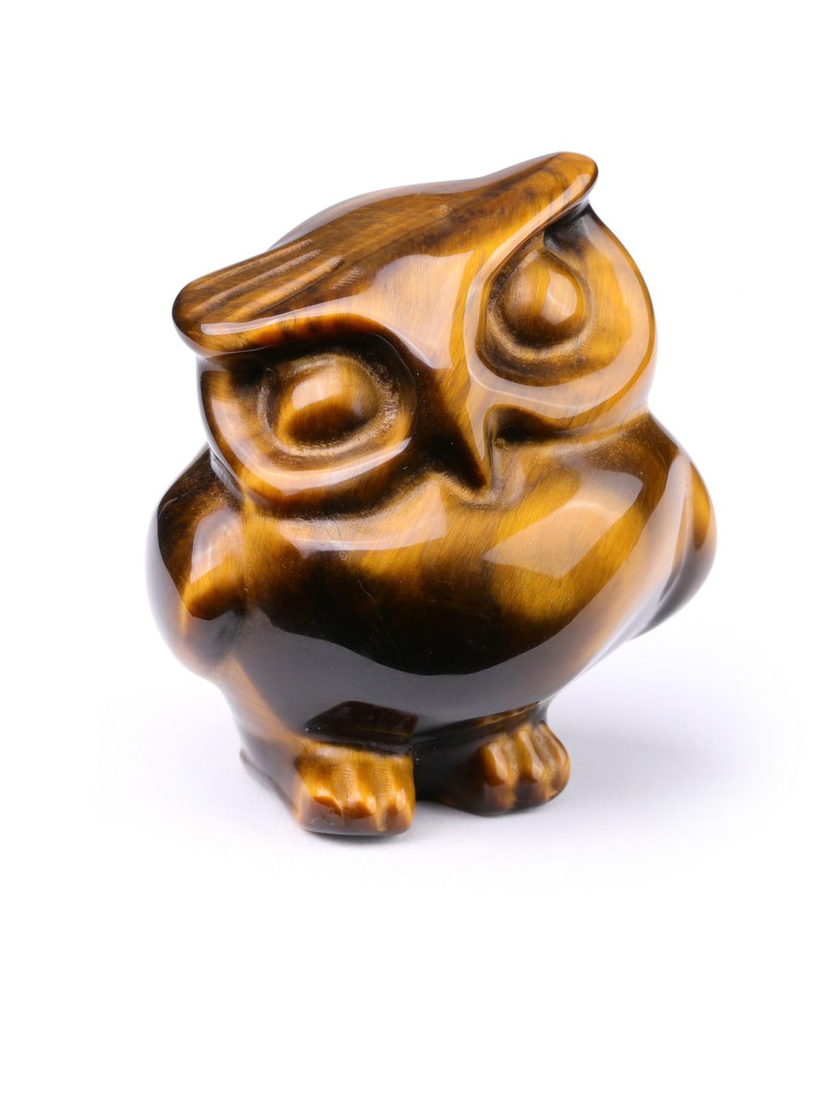 JSDDE Tiger Eye Crystal Owl Figurine Ornament Gifts, Hand Carved Gemstone Owl Statue Art Collectible Home Decor, Healing Crystals Owls Gift for Men Women Birthday Christmas