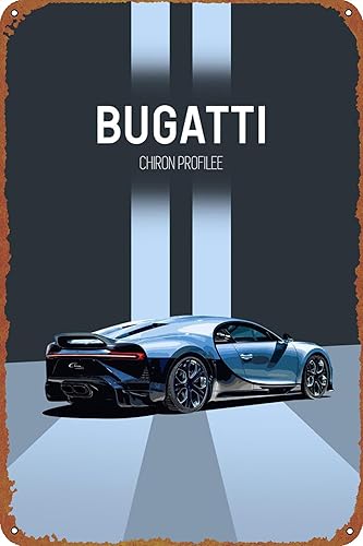 KIVYYB Bugatti Chiron Profilee Metal Tin Logo Vintage Decoración del Hogar Póster Bar Oficina Cafetería Cocina Dormitorio Restaurante Garaje