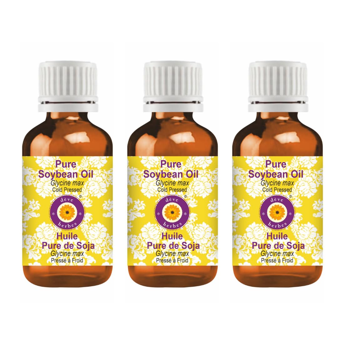 Deve Herbes Pure Soybean Oil (Glycine max) Cold Pressed (Pack of three)100ml X 3 (10 oz)
