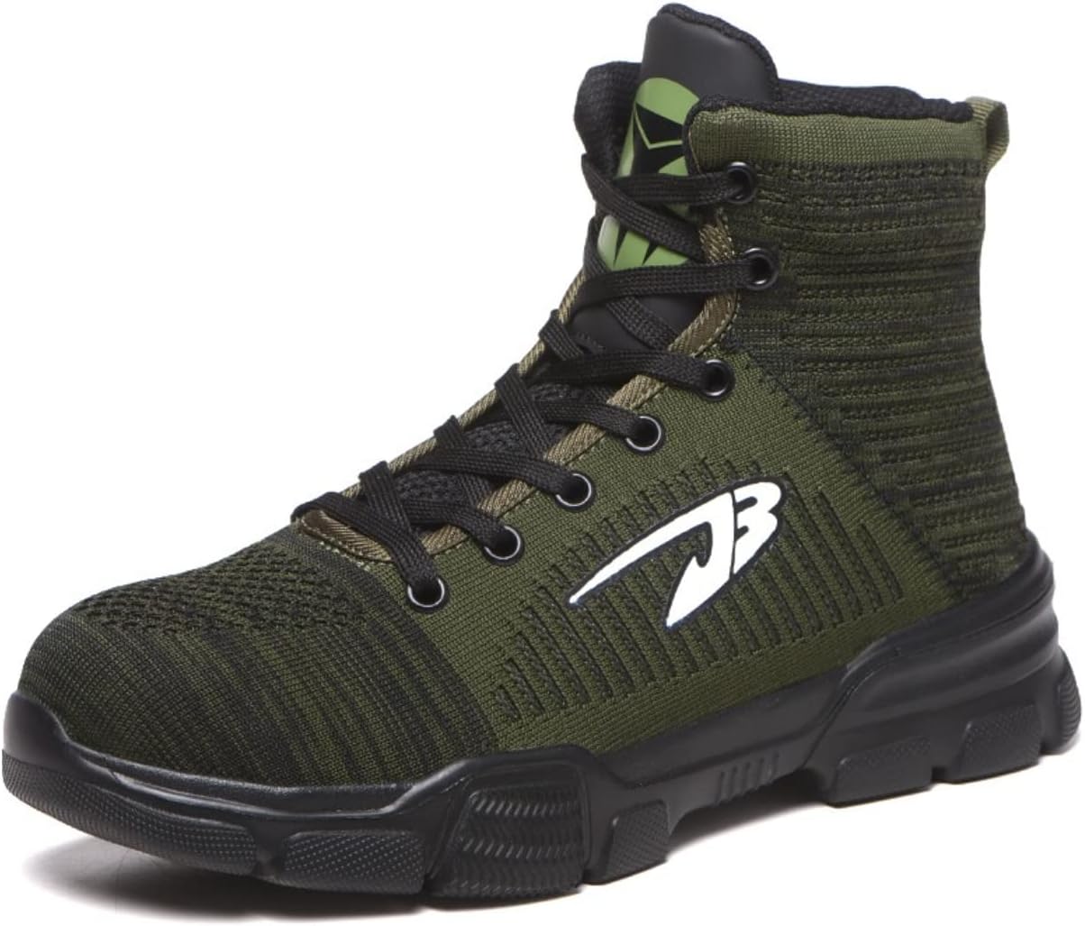 Micoklinlin Steel Toe Shoes for Men Lightweight High Top Safety Shoes for Work Breathable Outdoor Sneakers