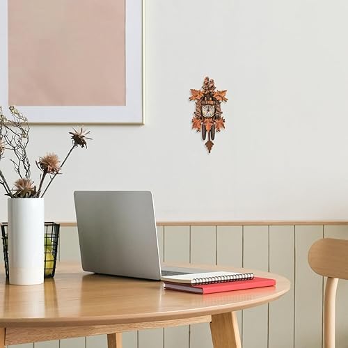 Miniatura 3 de HOMSFOU Reloj de pared con péndulo de madera con diseño de búho, reloj de timbre vintage, funciona con pilas, reloj colgante con alarma cronometrada