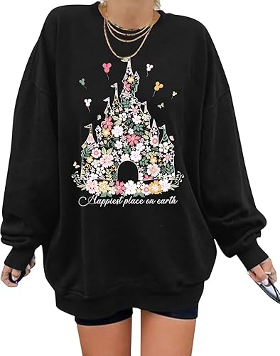 Magic Kingdom Sweatshirts For Women Oversized Magical Shirt Cute Vacation Tees Girls Castle Graphic Long Sleeve Tops