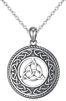 925 Sterling Silver Good Luck Irish Knot Celtic Medallion Round Necklace
