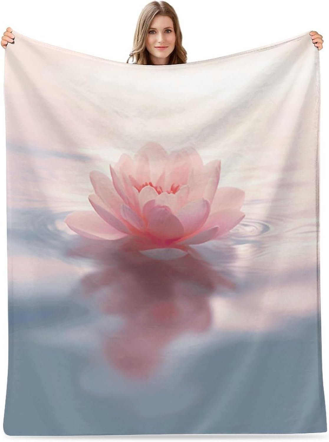 Beautiful Pink Lotus Fleece Throw Blankets Twin Size -Thick Fuzzy Warm Soft Twin Large Winter Blanket Throws for Bed 60x80 in