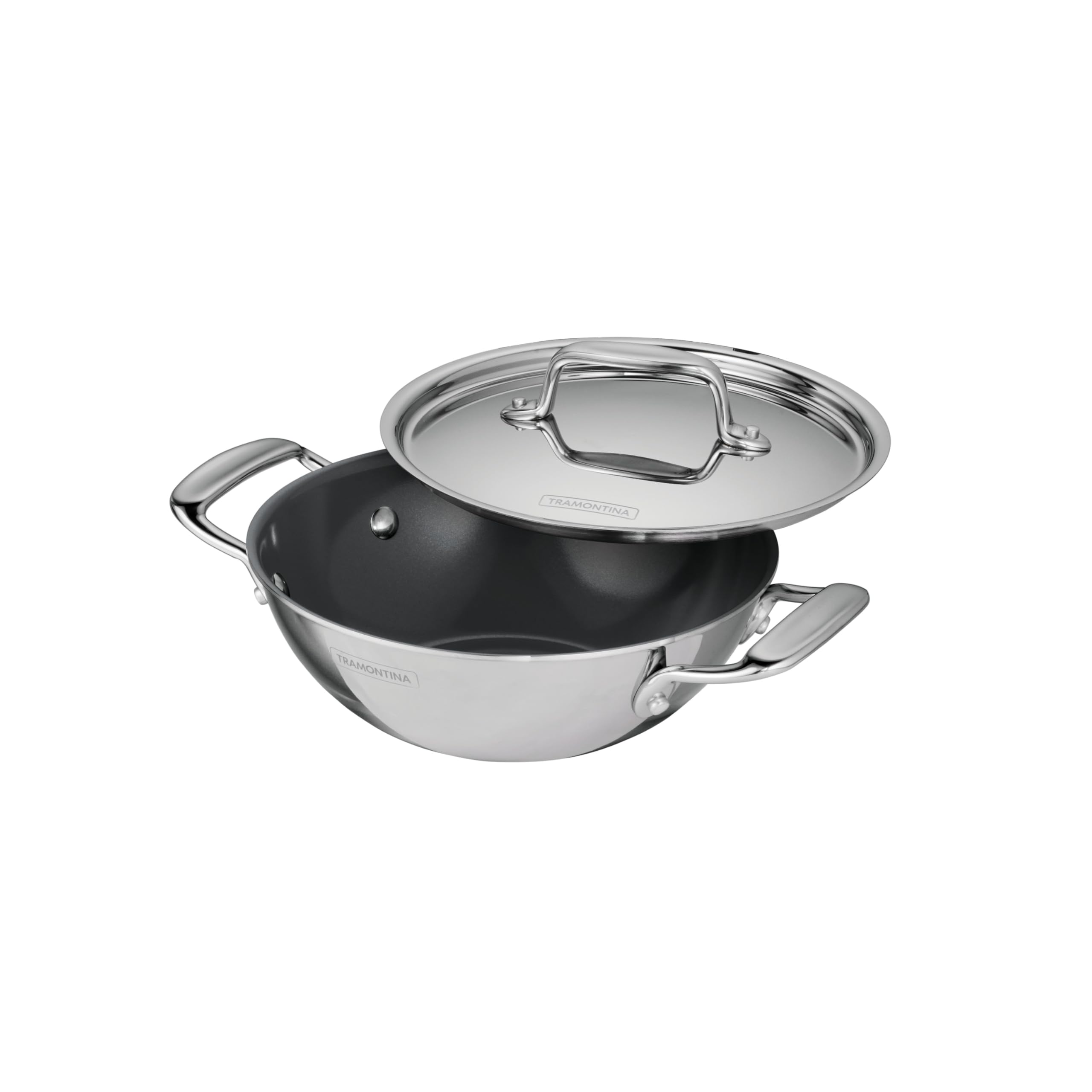 Tramontina Utsava Tri-Ply Clad Stainless Steel 1.8-Quart Kadai with Lid