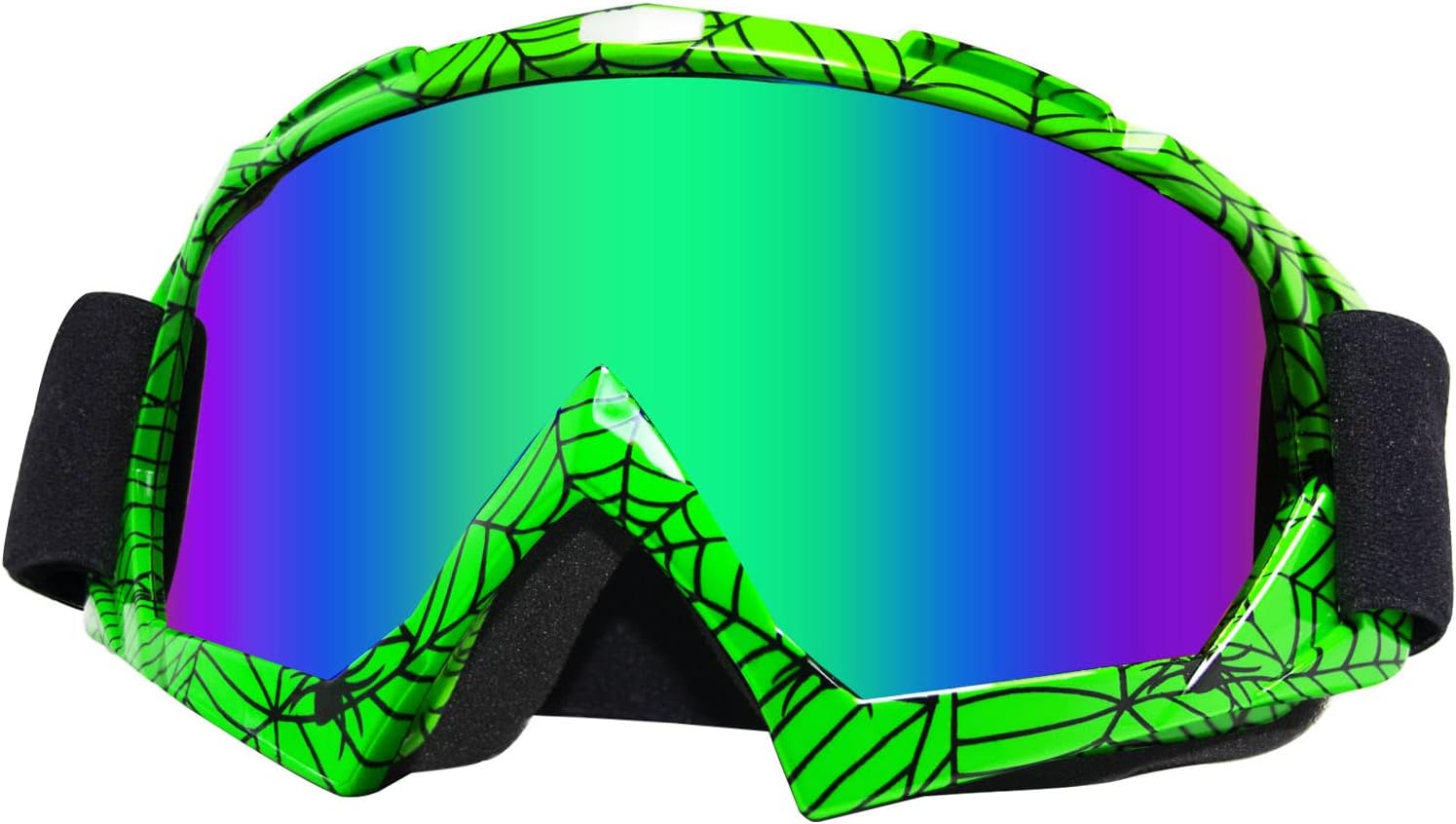 Dirt Bike Goggles Motorcycle Goggles ATV Goggles Motocross Riding Goggles UV400 OTG Offroad Goggle MX Helmet Racing Four Wheeler Goggles for Adults Men Women Youth Kids(Spider green frame+color lens)