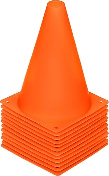 REEHUT 7.5 Inch Plastic Sport Training Traffic Cone Set of 12, Orange