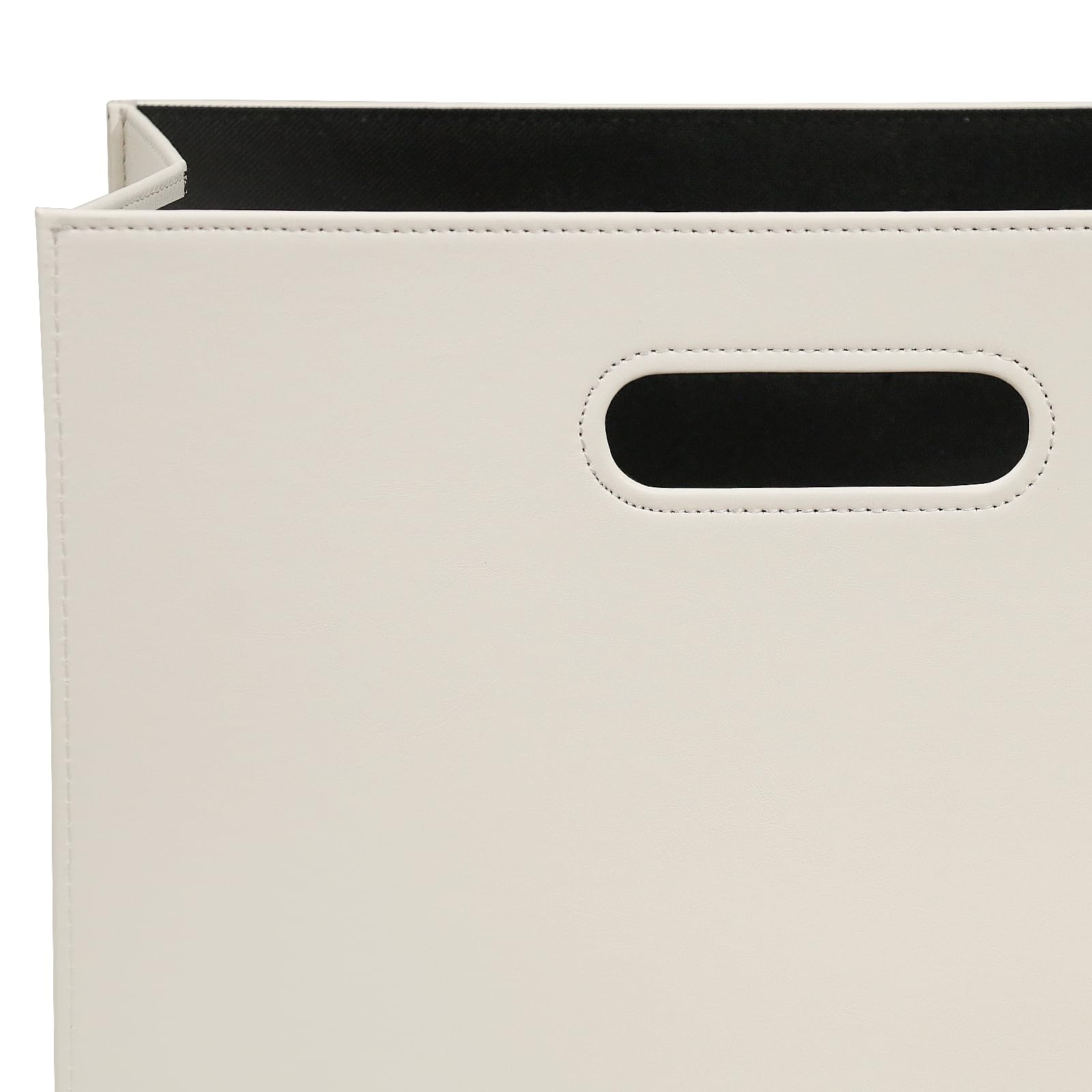 HofferRuffer Revistero de cuero para periódicos con asa, cesta de almacenamiento plegable, organizador multiusos, color blanco, 26 x 35 x 19 cm