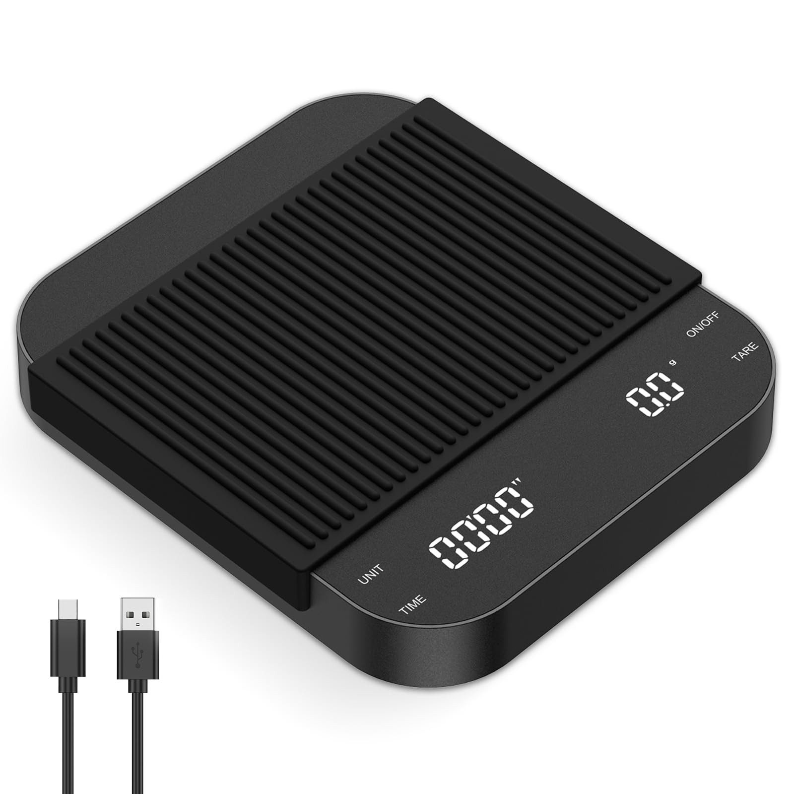 Brifit3kg Digital Coffee Scales with Timer, Rechargeable Espresso Coffee Scale, LED Display Espresso Scale with Tare Function, Temperature Resistant, 0.1g Precision, Auto Shut Off, Units Conversion