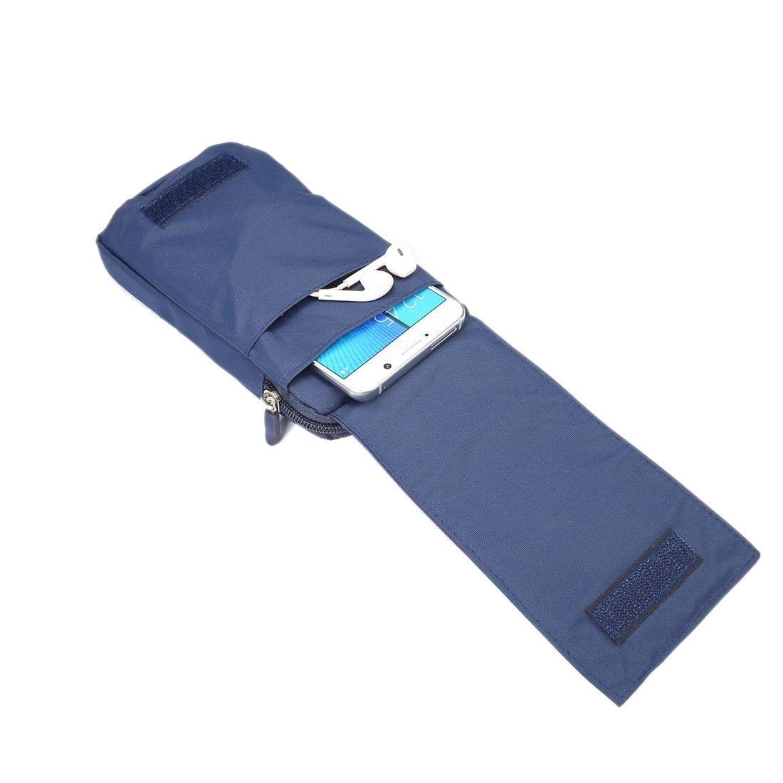 DFV mobile - Multi-functional Belt Wallet Stripes Pouch Bag Case Zipper Closing Carabiner for Gionee Max (2020) - Blue XXM (18 x 10 cm)