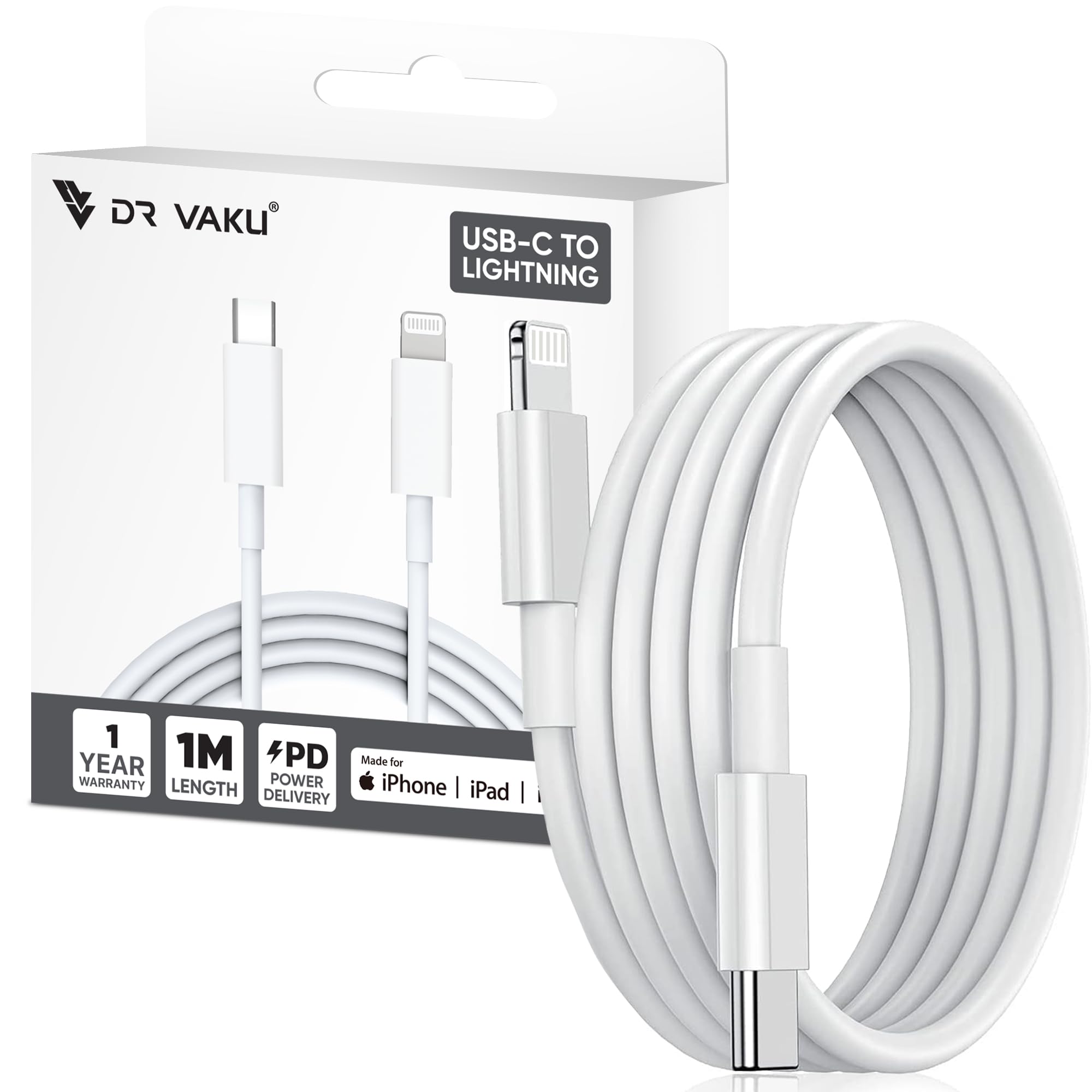 DR VAKU Usb C To Lightning Cable 1M [Apple Mfi Certified] iPhone Fast Charger Cable Usb-C Power Delivery Charging Cord For iPhone 14/13/12/12 Pro Max/12 Mini/11/11Pro/Xs/Max/Xr/X/8/8Plus/iPad,White (B0D3TFLBHR) Amazon Price History, Amazon Price Tracker