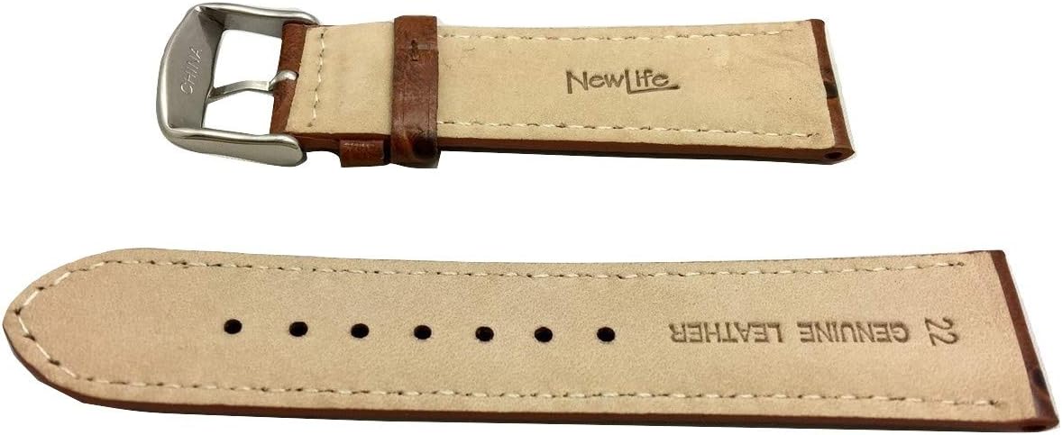 NewLife 22mm Brown Genuine Leather Watchband | Beautiful Ostrich Grain, Lightly Padded Replacement Watchstrap that brings to Any Watch (Mens Standard Length)