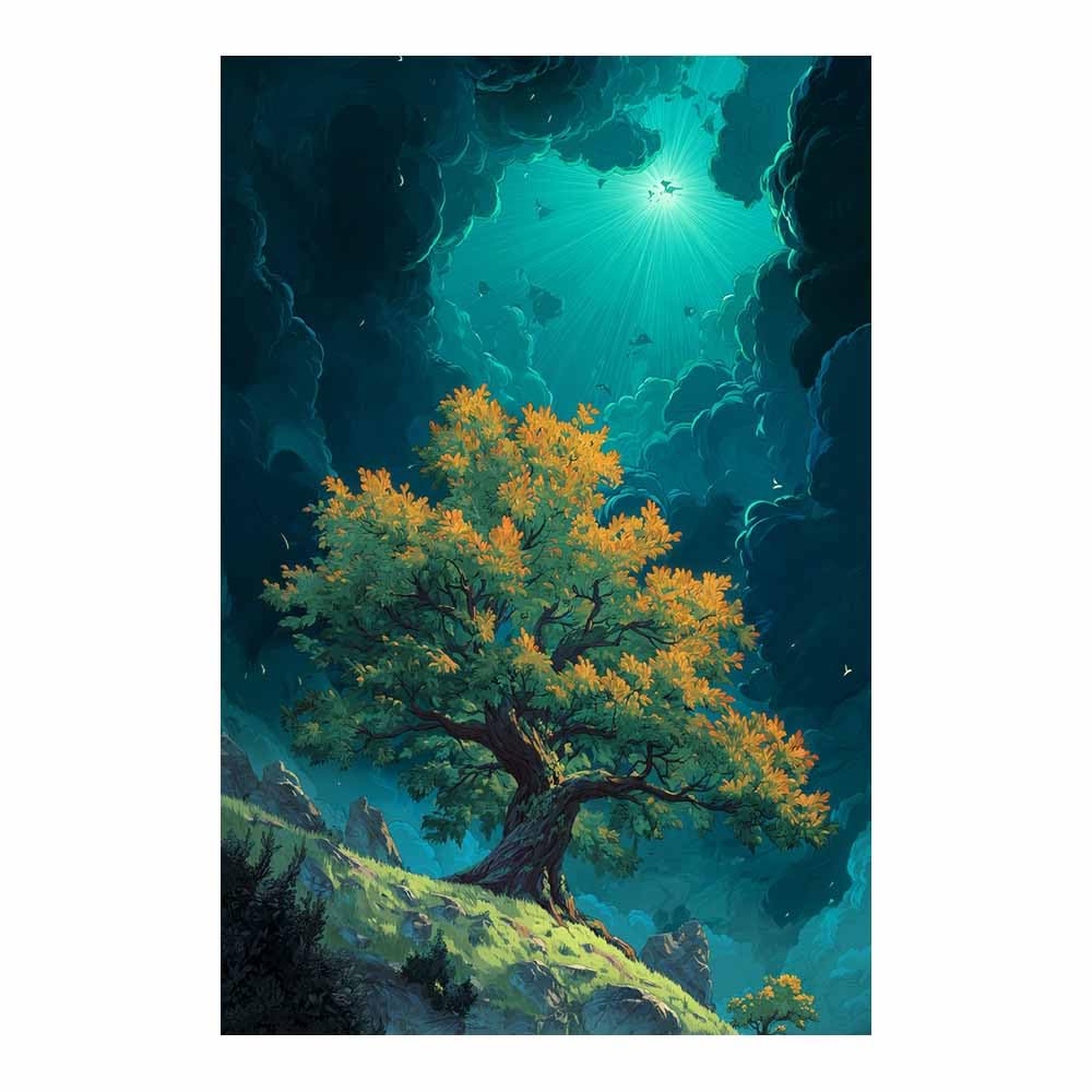 XENIOU Tree Canvas Wall Art Brights Blues tree canvas painting wall art, Living Room Bedroom Hallway Stairs Decoration.(Multicolor)-70x100cm Unframed