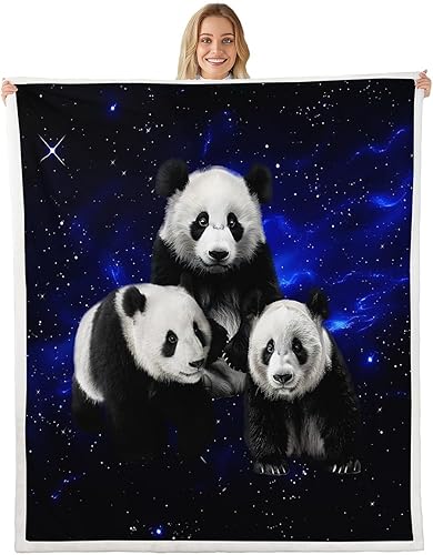 Manta de felpa de panda Galaxy Space Panda Bear manta de vellón para niños y niñas, bonita manta sherpa de animales salvajes, decoración ultra