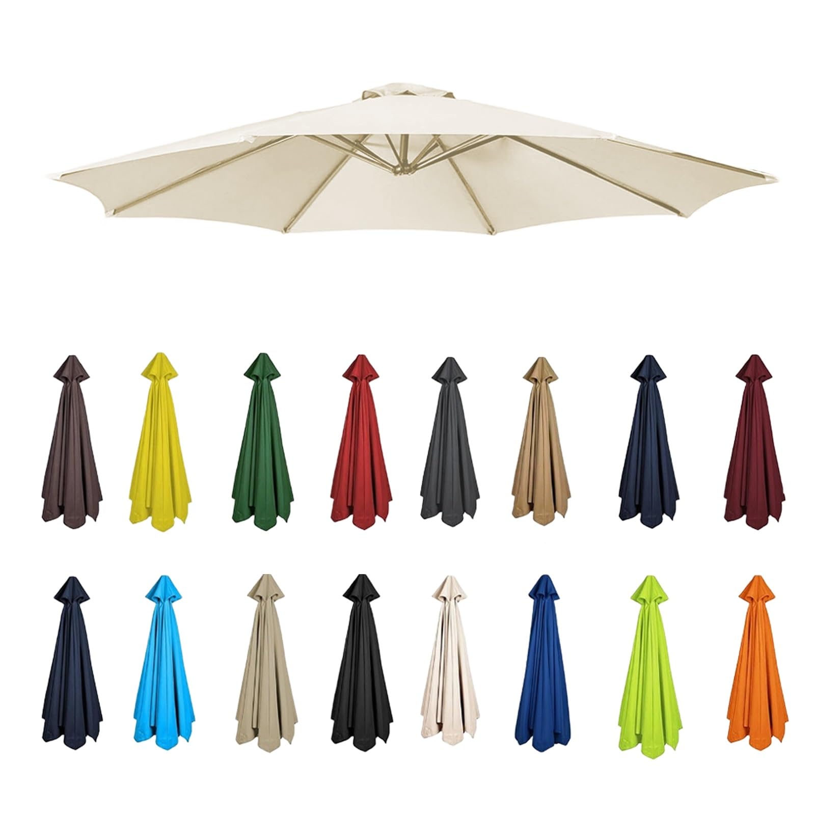 Replacement Garden Parasol Canvas, 2/2.3/2.5/2.7/3/3.50m Umbrella Replacement Canopy, Replacement Canopy Top For 6/8 Ribs(White,8 RIBS-250CM)