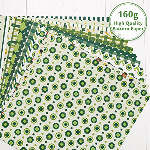 Whaline 12 Designs St. Patrick's Day Pattern Paper Pack 24 Sheet Green Lucky Clover Stripe Plaid Dot Scrapbook Specialty Paper Double-Sided Decorative Craft Paper For Card Making Scrapbook, 30 X 30Cm #TOP4