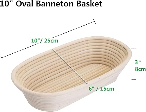 Miniatura 3 de Paquete de 2 cestas ovaladas a prueba de pan de 10 pulgadas, cesta Banneton para hornear pan con paño de lino, para panaderos profesionales y