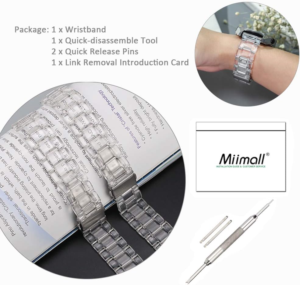 Miimall Resin Band for Samsung Galaxy Watch 7/6/5/4 40mm 44mm, 20mm Width Lightweight Classy Strap for Galaxy Watch FE 40mm, Waterproof Adjustable Galaxy Watch 6 4 Classic Resin Bands for Women Men image 5