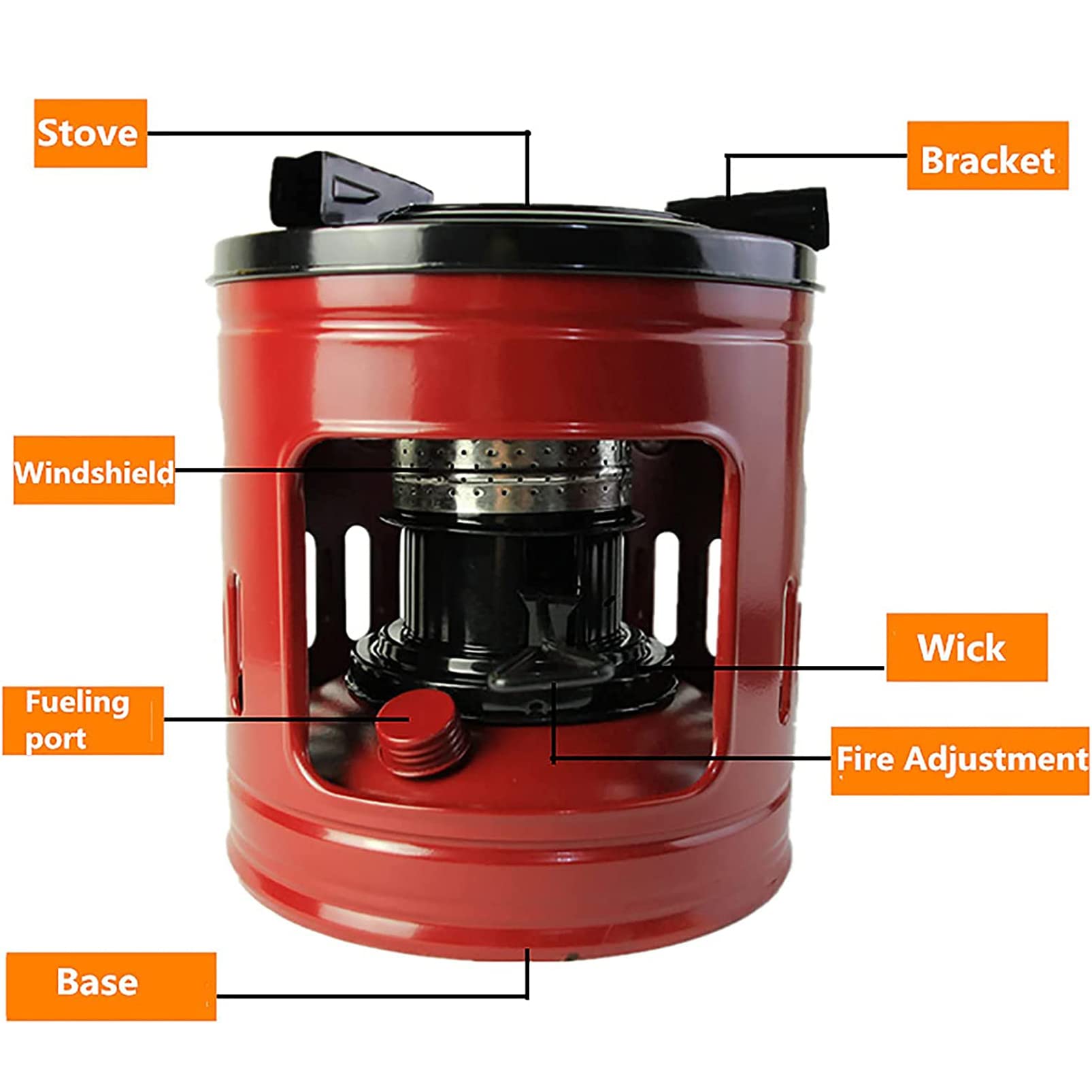 MytaYtOutdoor Cooking Kerosinkocher Brenner, Metall Winddicht 10 Dochte Kerosinofen Tragbarer Herd Campingkocher, Rot